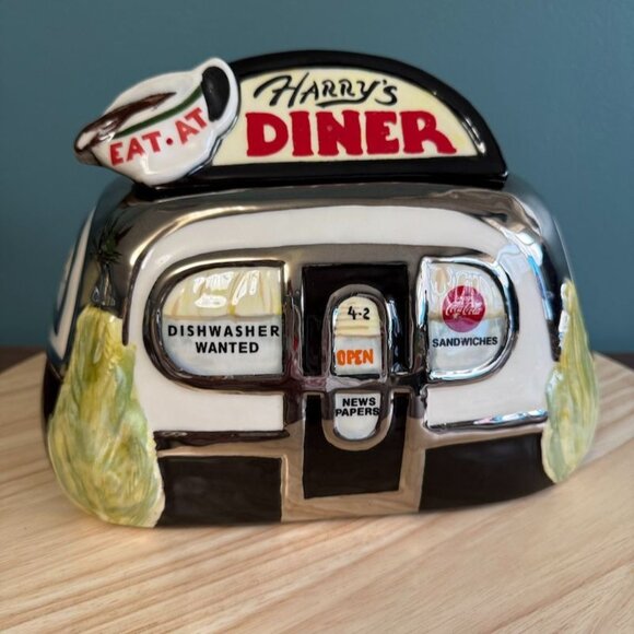 Vintage Henry Cavanagh Harrys Diner Ceramic Cookie Jar Retro Black & White EUC - Picture 2 of 9